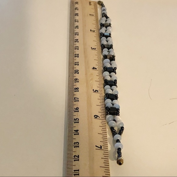 Boho Blue Seed Beaded Flower Bracelet - Picture 11 of 11